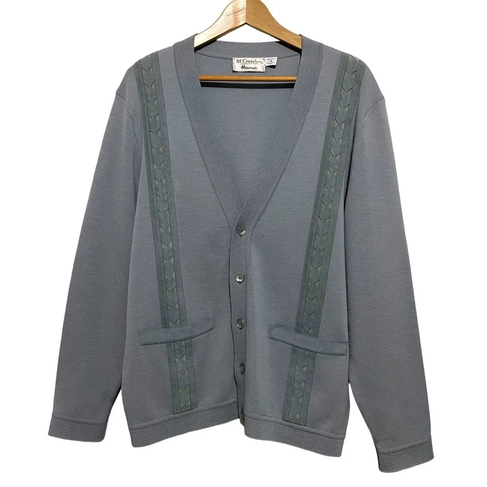 Vtg St. Croix Harveys Mens Button Front Cardigan Size M Zephyr Wool‎ Grandpacore